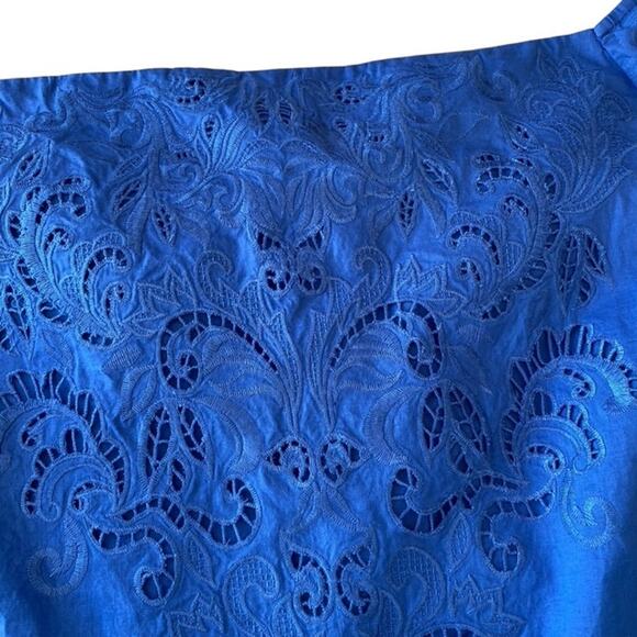 Chico's Royal Blue Off the Shoulder Top with Bell Sleeves - Size 2 Large - Picture 4 of 7